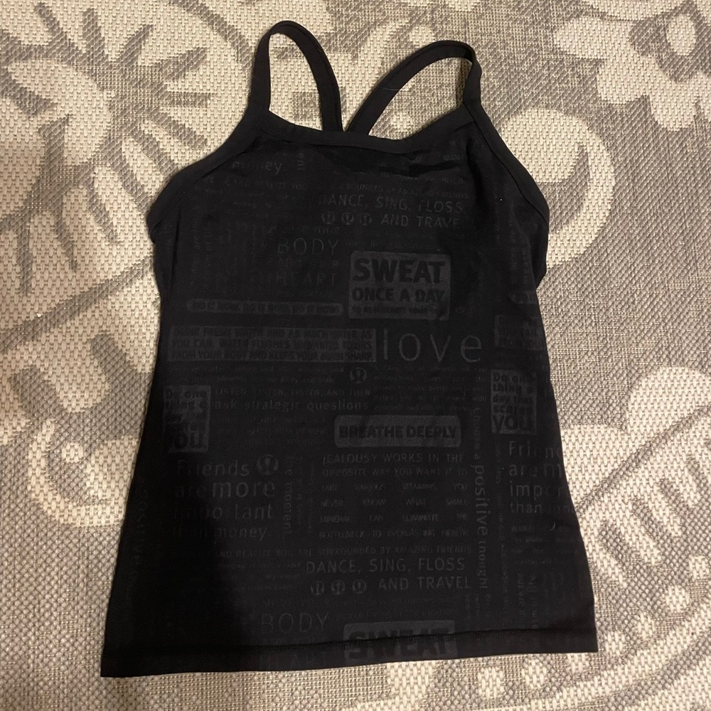 Lululemon power Y black thin strapped tank top estimated size 6
